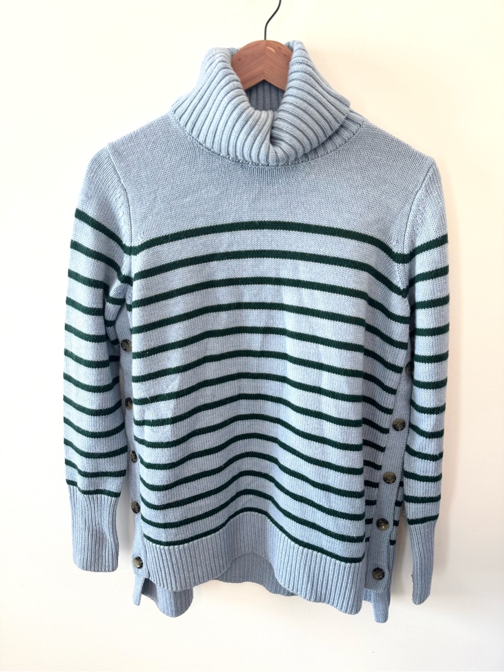 Tuckernuck Sophia Striped Wool Turtleneck Sweater Blue Green Size XS